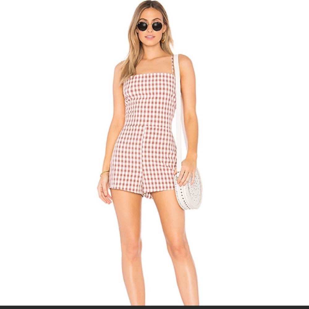 Privacy Please gingham feldspar romper w/open back